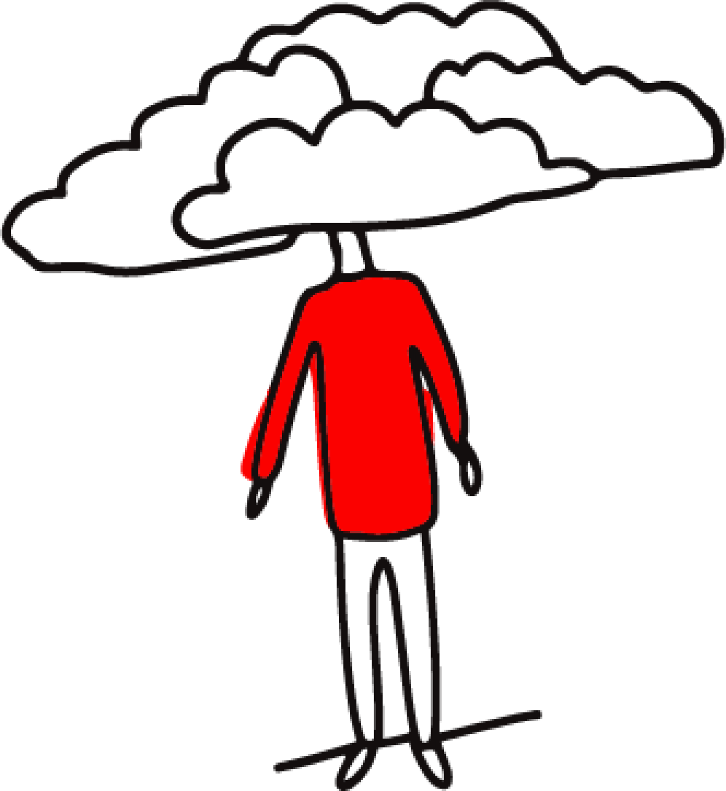 Icon: ein Mensch mit einem roten Pullover mit Wolken über dem Gesicht